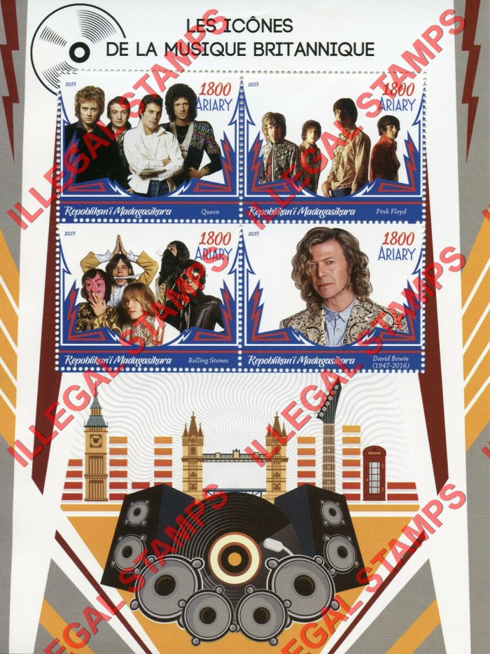 Madagascar 2019 British Music Icons Illegal Stamp Souvenir Sheet of 4