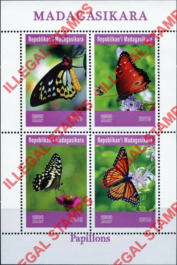 Madagascar 2019 Butterflies Illegal Stamp Souvenir Sheet of 4