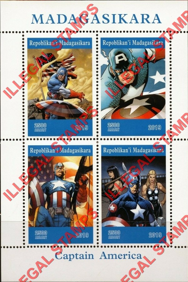 Madagascar 2019 Captain America Illegal Stamp Souvenir Sheet of 4