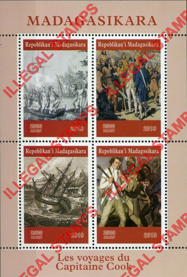 Madagascar 2019 Captain Cook Illegal Stamp Souvenir Sheet of 4