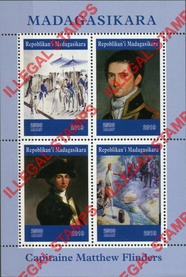 Madagascar 2019 Captain Flinders Illegal Stamp Souvenir Sheet of 4