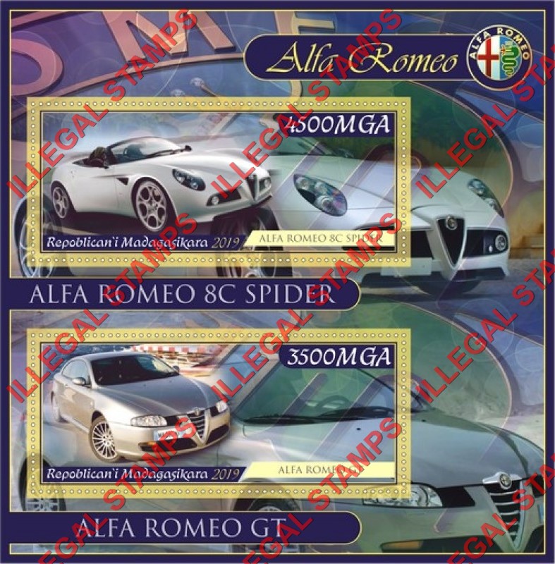 Madagascar 2019 Cars Alfa Romeo Illegal Stamp Souvenir Sheet of 2