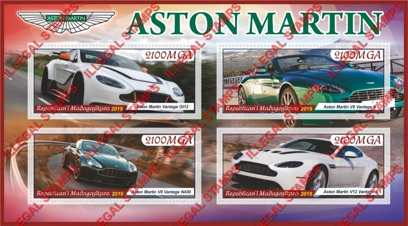 Madagascar 2019 Cars Aston Martin Illegal Stamp Souvenir Sheet of 4