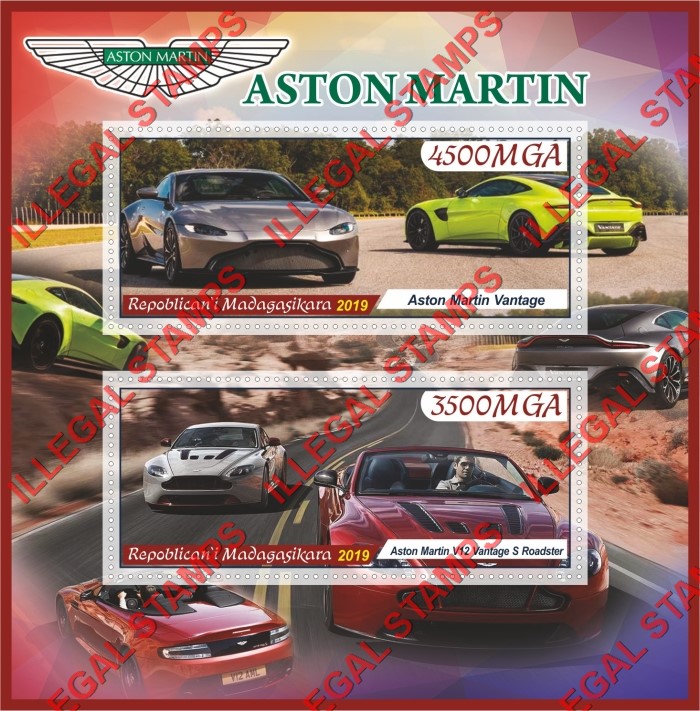Madagascar 2019 Cars Aston Martin Illegal Stamp Souvenir Sheet of 2