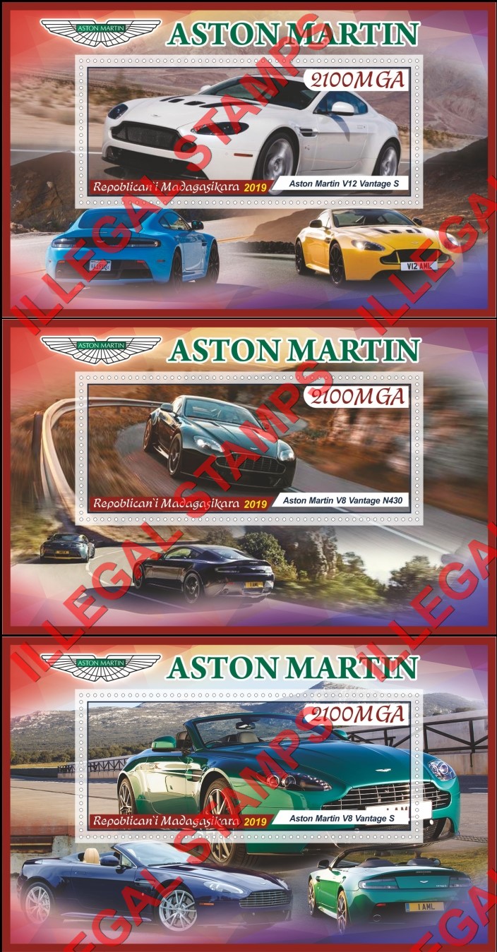Madagascar 2019 Cars Aston Martin Illegal Stamp Souvenir Sheets of 1 (Part 1)