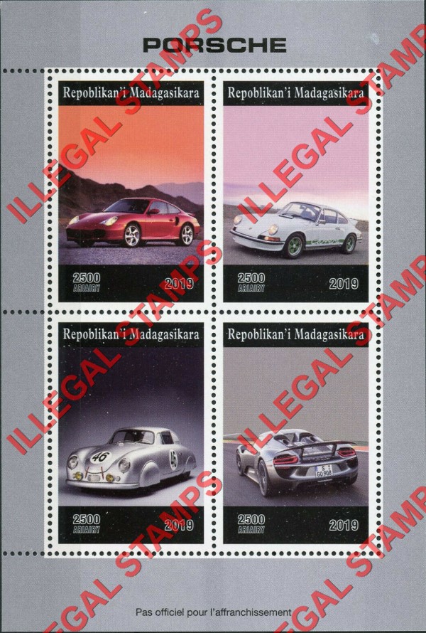 Madagascar 2019 Cars Porsche Illegal Stamp Souvenir Sheet of 4
