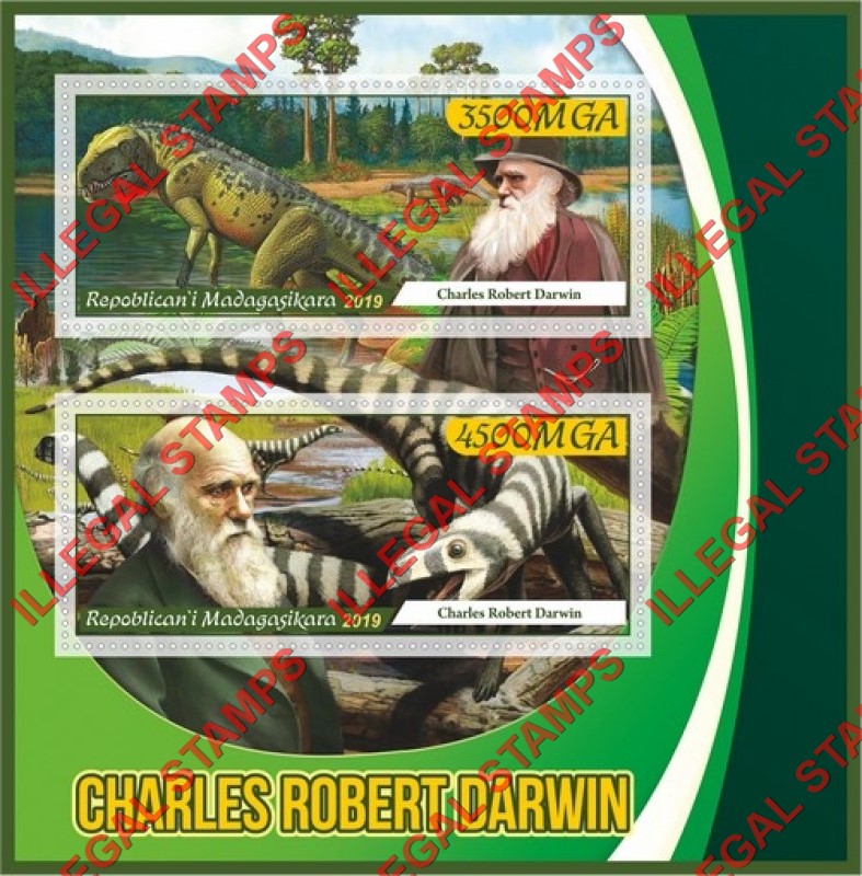 Madagascar 2019 Charles Robert Darwin Illegal Stamp Souvenir Sheet of 2