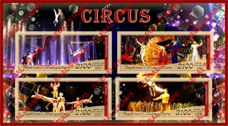 Madagascar 2019 Circus Illegal Stamp Souvenir Sheet of 4