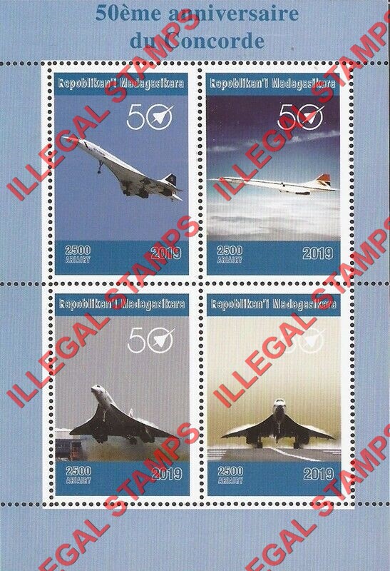 Madagascar 2019 Concorde 50th Anniversary Illegal Stamp Souvenir Sheet of 4