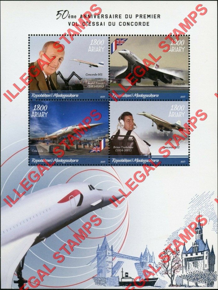 Madagascar 2019 Concorde 50th Anniversary Illegal Stamp Souvenir Sheet of 4