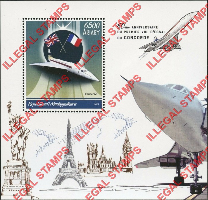 Madagascar 2019 Concorde 50th Anniversary Illegal Stamp Souvenir Sheet of 1