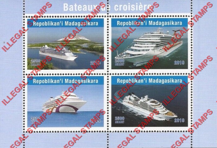 Madagascar 2019 Cruise Ships Illegal Stamp Souvenir Sheet of 4