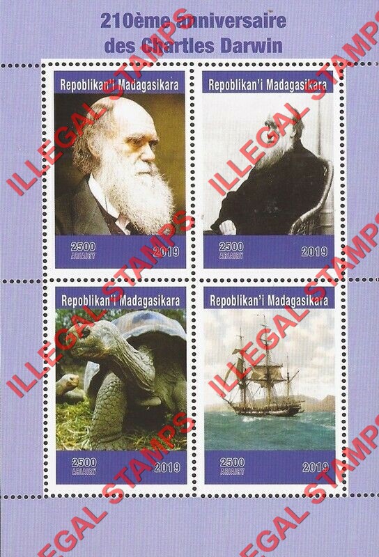 Madagascar 2019 Darwin 210th Anniversary Illegal Stamp Souvenir Sheet of 4