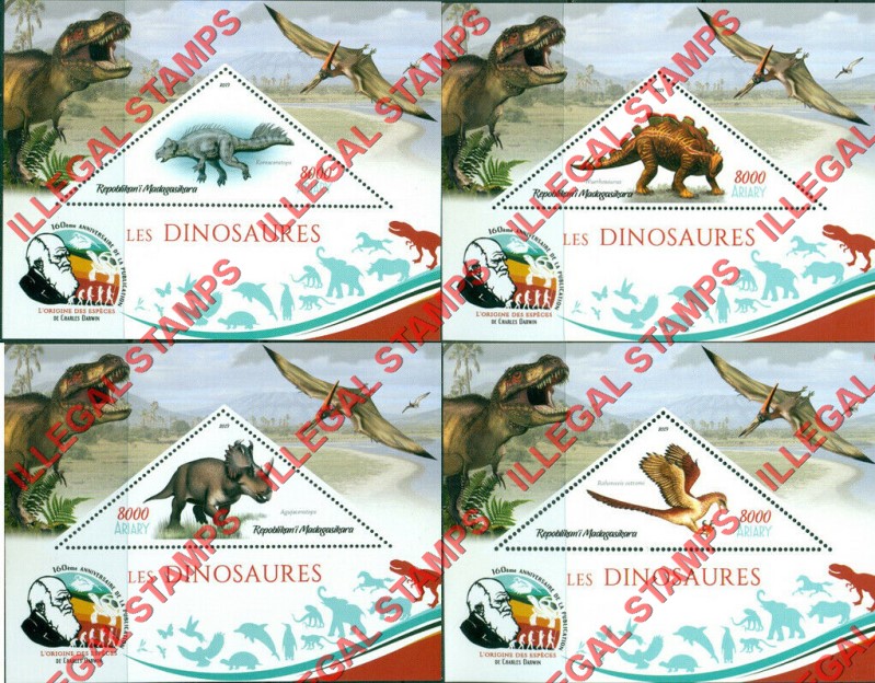 Madagascar 2019 Dinosaurs Illegal Stamp Souvenir Sheets of 1