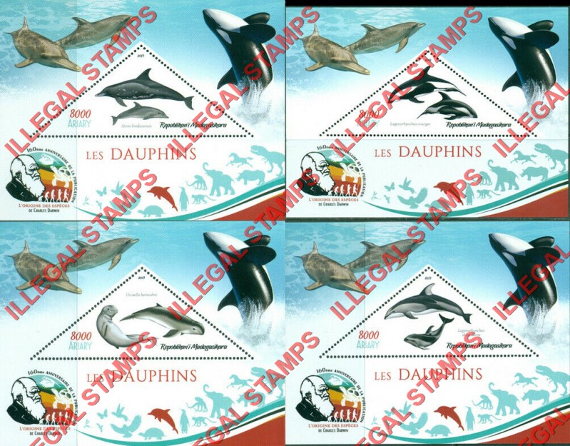 Madagascar 2019 Dolphins Illegal Stamp Souvenir Sheets of 1