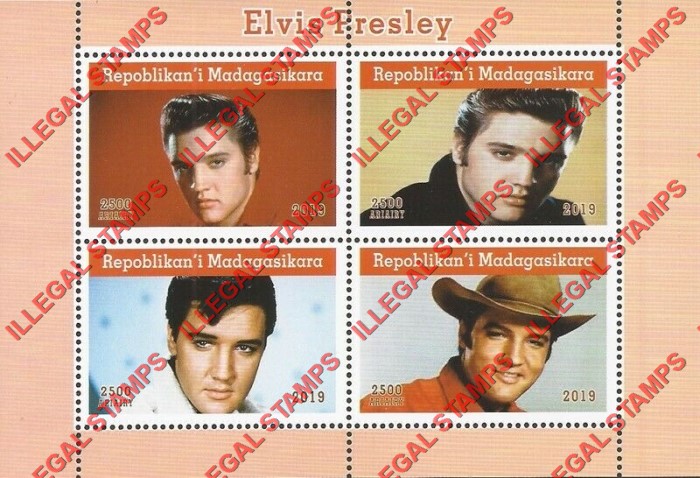 Madagascar 2019 Elvis Presley Illegal Stamp Souvenir Sheet of 4