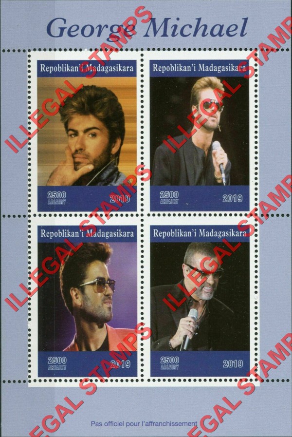 Madagascar 2019 George Michael Illegal Stamp Souvenir Sheet of 4