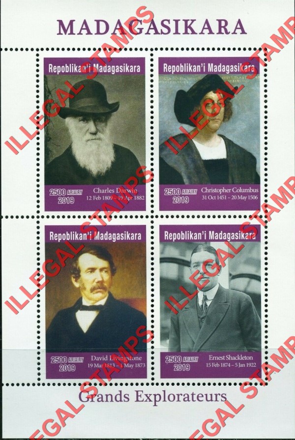 Madagascar 2019 Great Explorers Illegal Stamp Souvenir Sheet of 4 (Sheet 1)