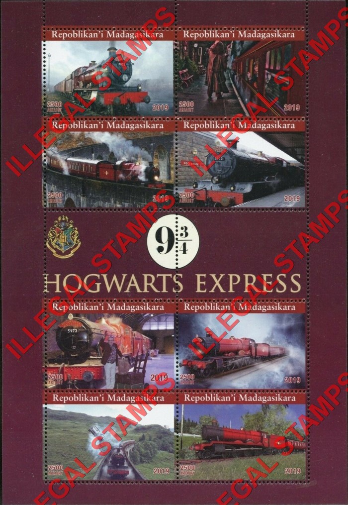 Madagascar 2019 Harry Potter Hogwarts Express Illegal Stamp Souvenir Sheet of 8