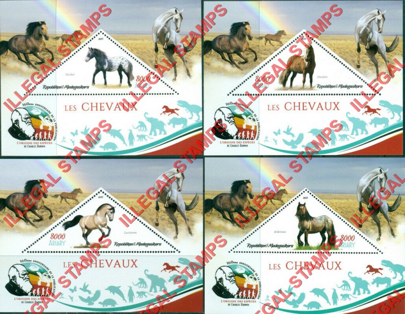 Madagascar 2019 Horses Illegal Stamp Souvenir Sheets of 1