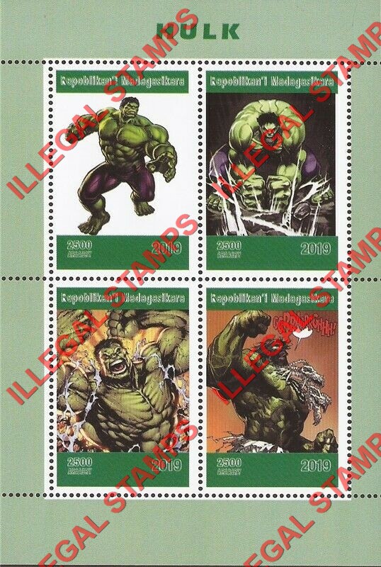 Madagascar 2019 Hulk Illegal Stamp Souvenir Sheet of 4