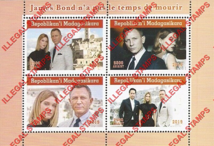 Madagascar 2019 James Bond Illegal Stamp Souvenir Sheet of 4