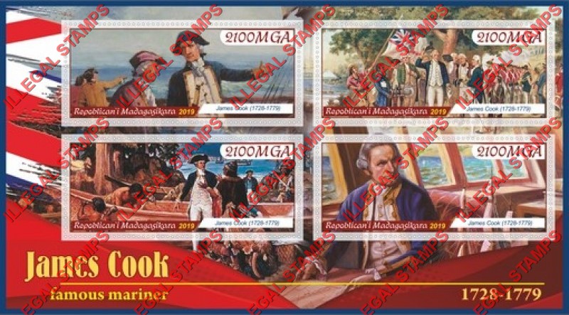 Madagascar 2019 James Cook Illegal Stamp Souvenir Sheet of 4