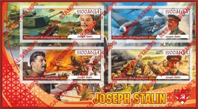Madagascar 2019 Joseph Stalin (different) Illegal Stamp Souvenir Sheet of 4