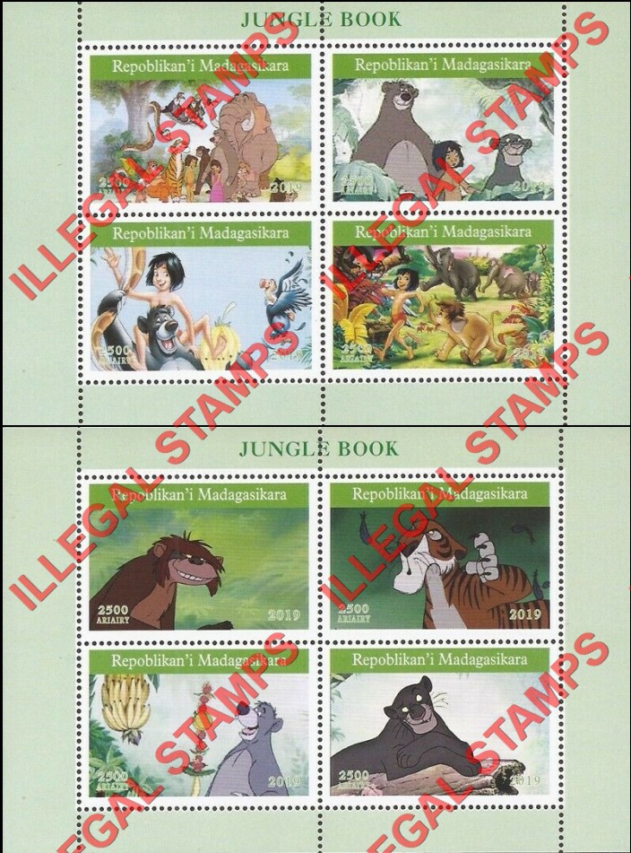 Madagascar 2019 Jungle Book Illegal Stamp Souvenir Sheets of 4