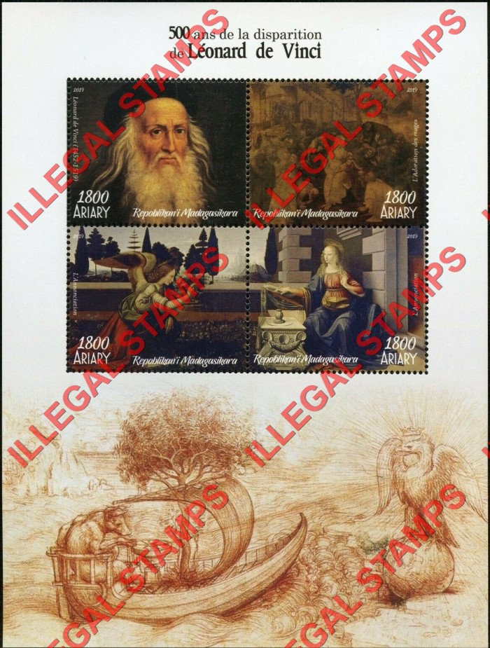 Madagascar 2019 Leonardo da Vinci Illegal Stamp Souvenir Sheet of 4