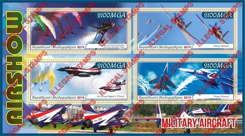 Madagascar 2019 Military Aircraft Airshow Illegal Stamp Souvenir Sheet of 4