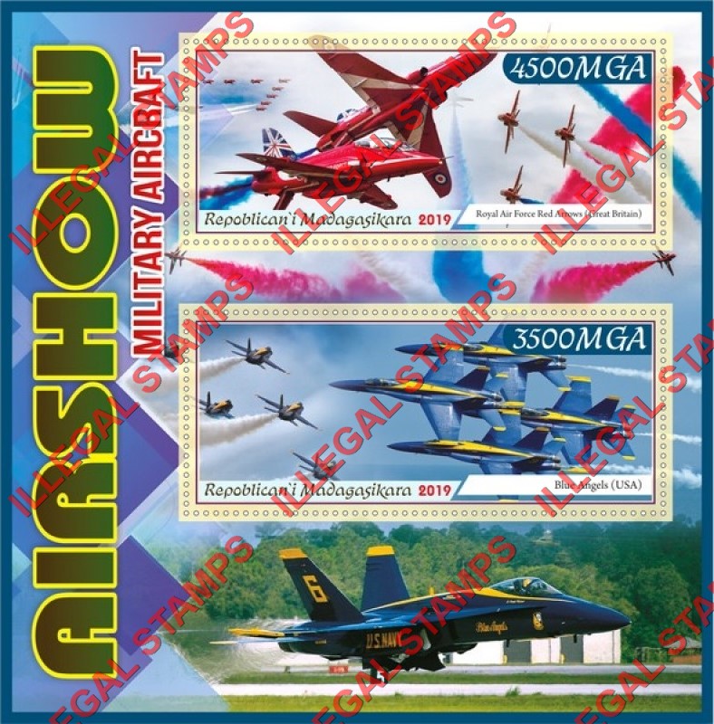 Madagascar 2019 Military Aircraft Airshow Illegal Stamp Souvenir Sheet of 2