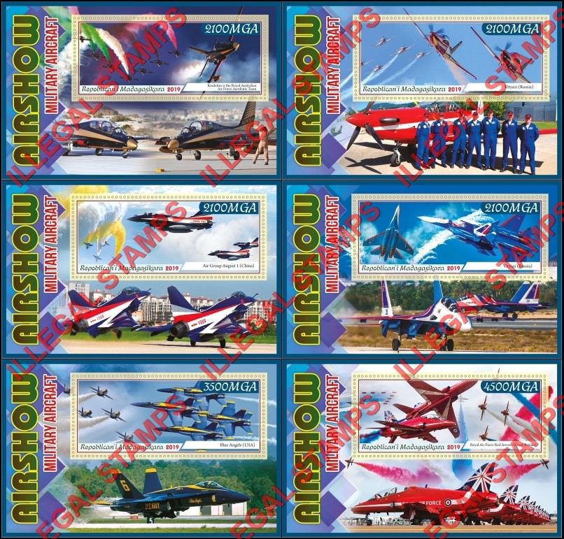 Madagascar 2019 Military Aircraft Airshow Illegal Stamp Souvenir Sheets of 1