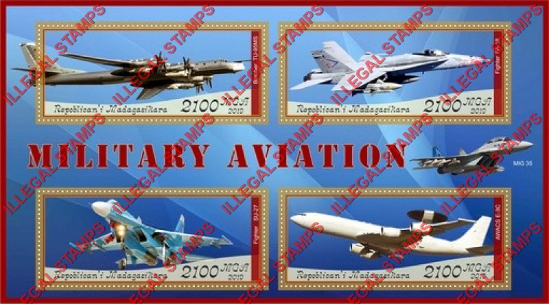 Madagascar 2019 Military Aviation (different) Illegal Stamp Souvenir Sheet of 4