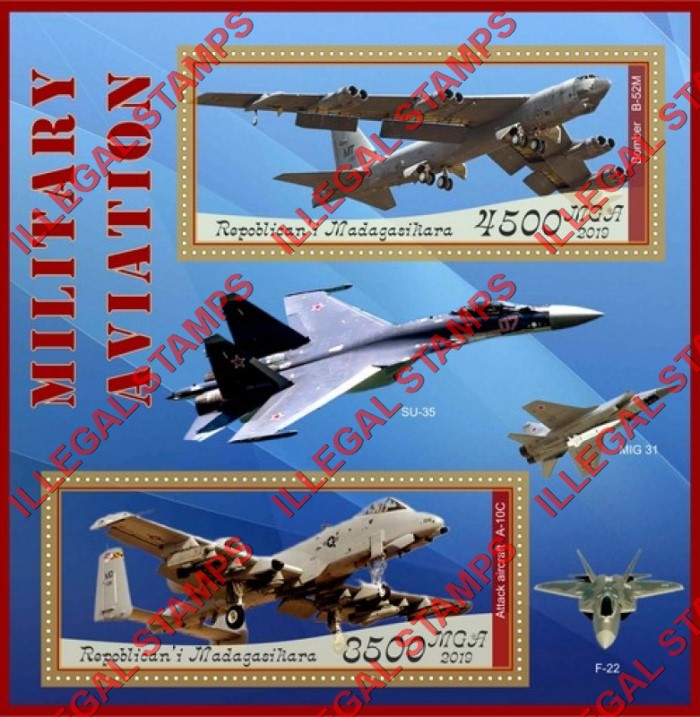 Madagascar 2019 Military Aviation (different) Illegal Stamp Souvenir Sheet of 2