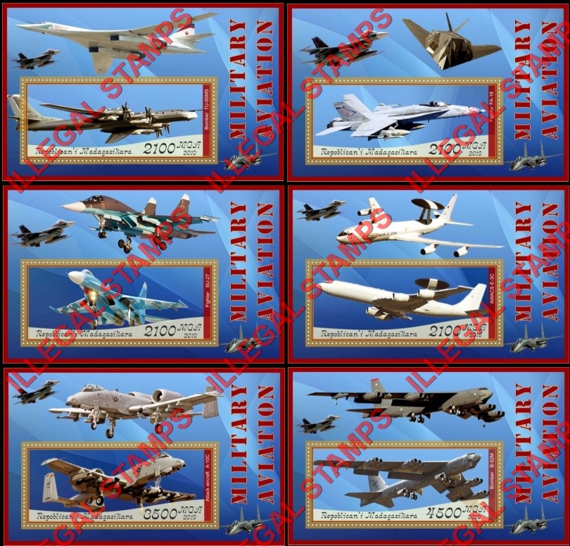 Madagascar 2019 Military Aviation (different) Illegal Stamp Souvenir Sheets of 1
