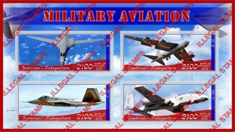 Madagascar 2019 Military Aviation Illegal Stamp Souvenir Sheet of 4