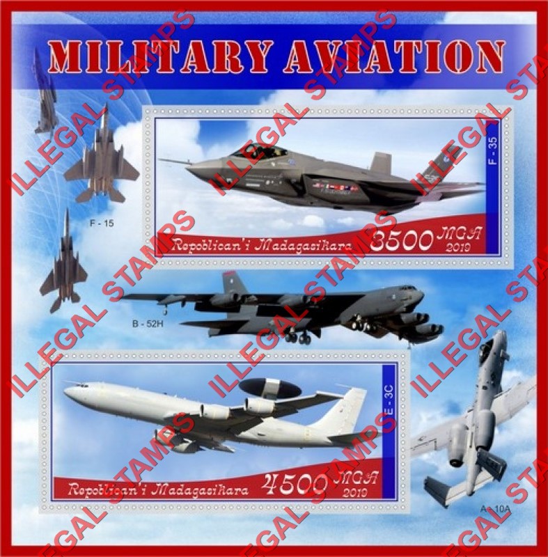 Madagascar 2019 Military Aviation Illegal Stamp Souvenir Sheet of 2