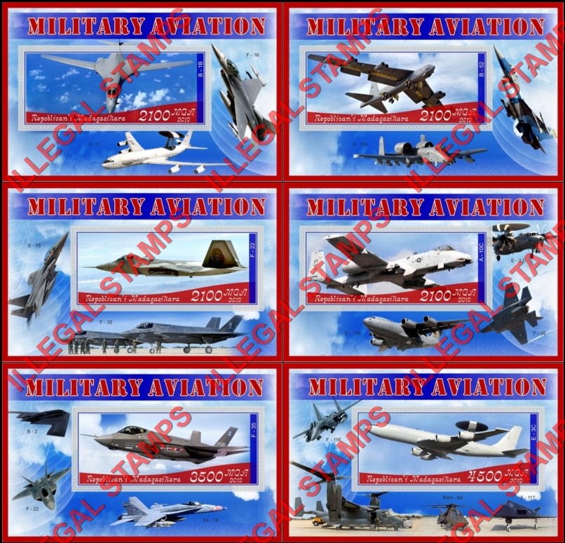 Madagascar 2019 Military Aviation Illegal Stamp Souvenir Sheets of 1
