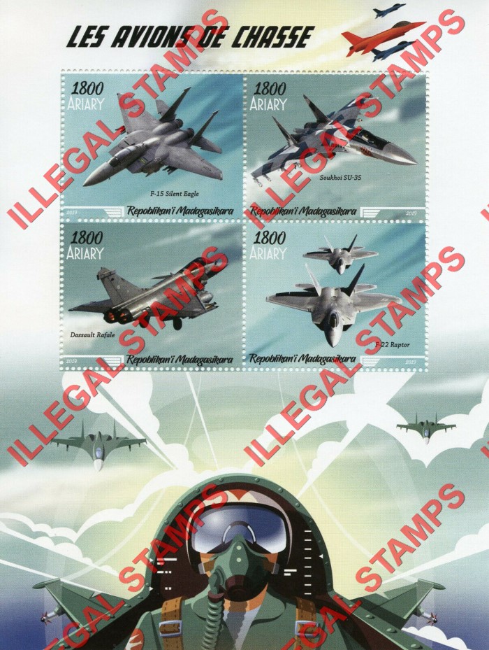Madagascar 2019 Military Fighter Jets Illegal Stamp Souvenir Sheet of 4