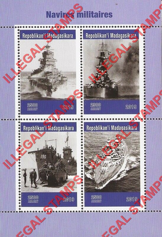Madagascar 2019 Military Ships Illegal Stamp Souvenir Sheet of 4