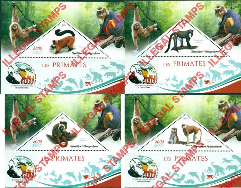 Madagascar 2019 Monkeys Primates Illegal Stamp Souvenir Sheets of 1