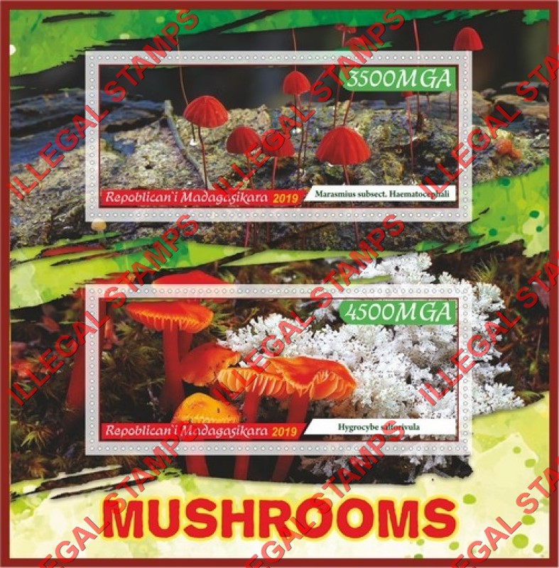 Madagascar 2019 Mushrooms Illegal Stamp Souvenir Sheet of 2