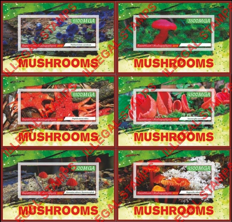 Madagascar 2019 Mushrooms Illegal Stamp Souvenir Sheets of 1
