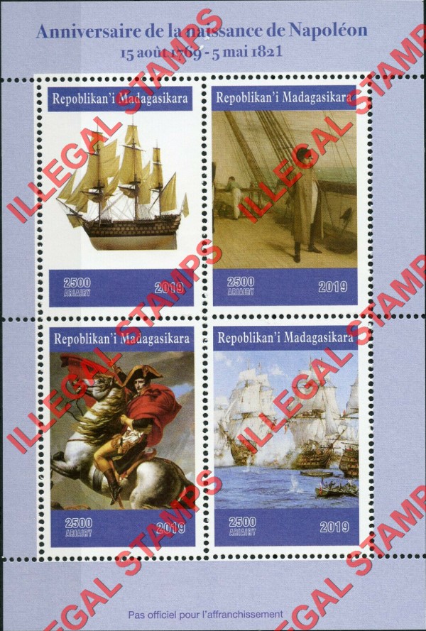Madagascar 2019 Napoleon Illegal Stamp Souvenir Sheet of 4
