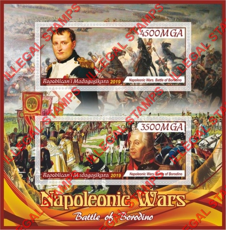 Madagascar 2019 Napoleonic Wars Battle of Borodino Illegal Stamp Souvenir Sheet of 2