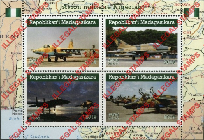 Madagascar 2019 Nigerian Military Aircraft Illegal Stamp Souvenir Sheet of 4