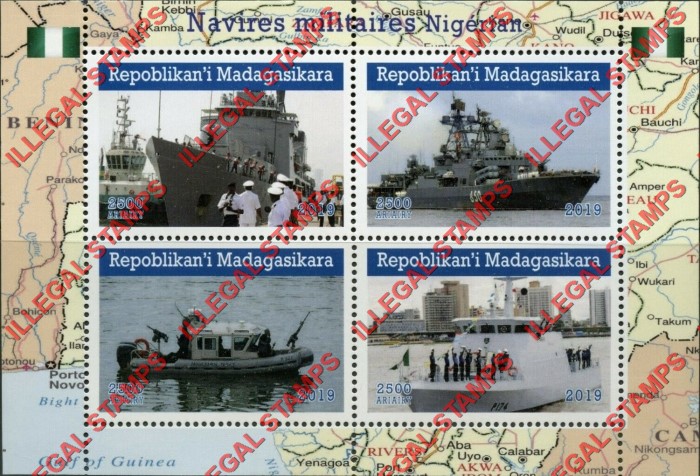 Madagascar 2019 Nigerian Military Naval Vessels Illegal Stamp Souvenir Sheet of 4