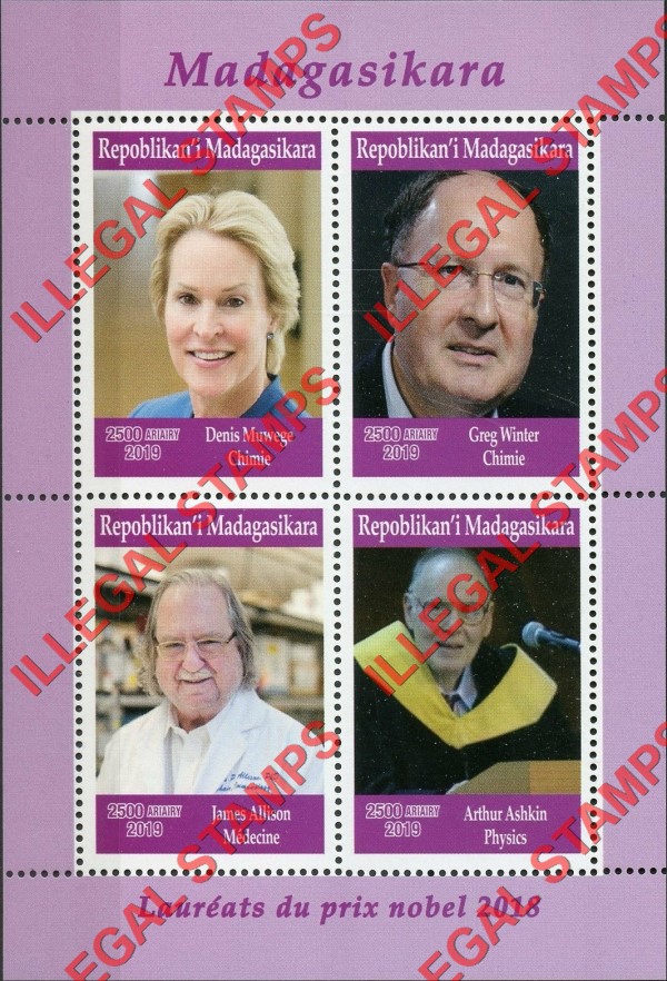Madagascar 2019 Nobel Prize Winners Illegal Stamp Souvenir Sheet of 4 (Sheet 2)