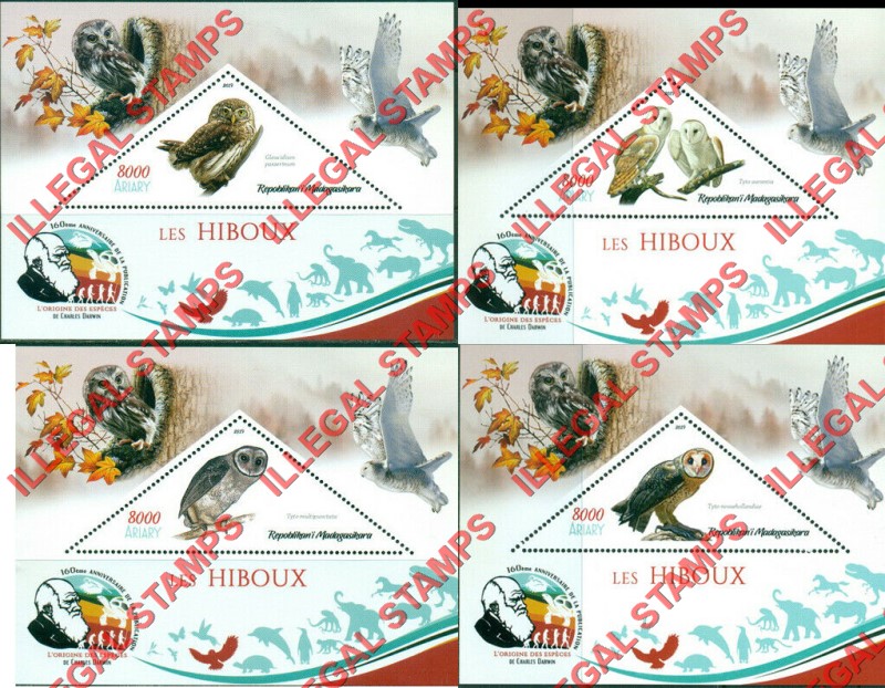 Madagascar 2019 Owls Illegal Stamp Souvenir Sheets of 1